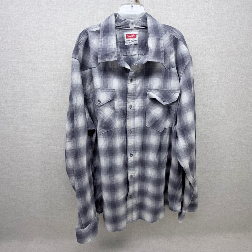 Wrangler Mens XL‎ Grey Plaid Western Long Sleeve Button Down Shirt 112315503